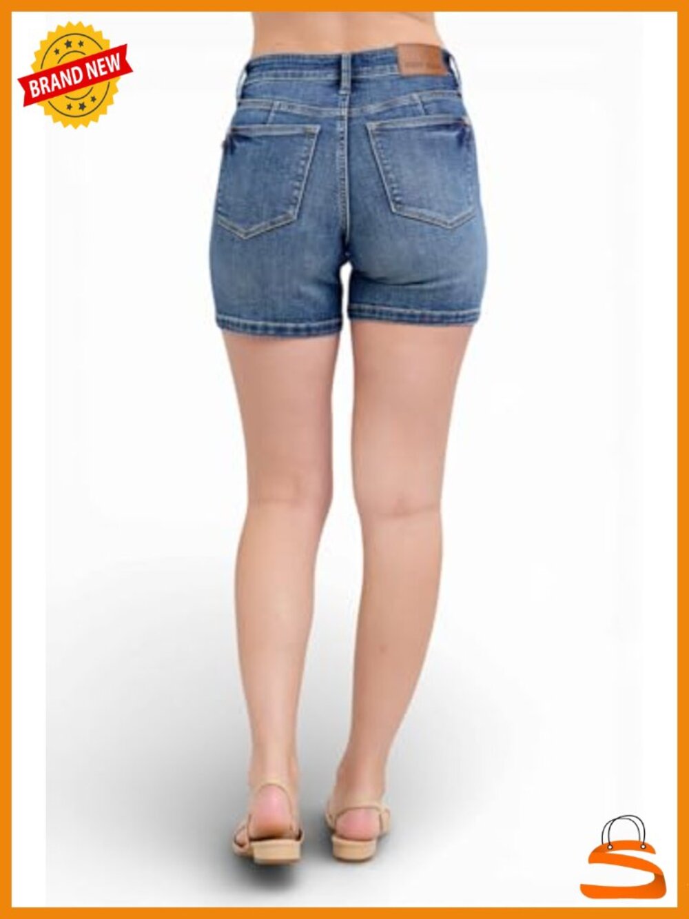 Mid Rise Tummy Control Jean Shorts Mid Length - Picture 3 of 4